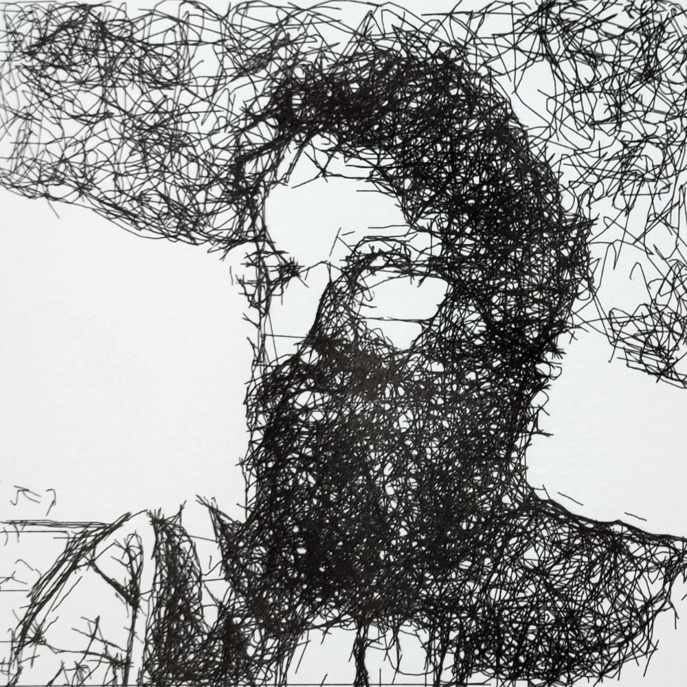 Self-portrait. BIC ballpoint pen on paper (247x247mm, 2024).