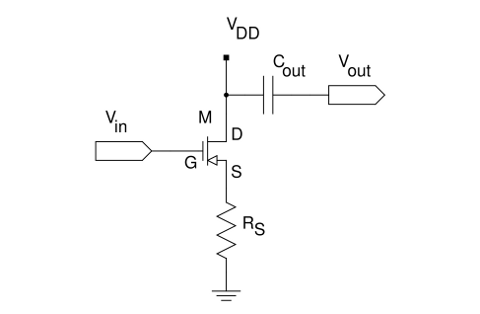Plain circuit of a class A JFET amplifier.